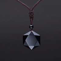 New Fashion Black Obsidian Pendant Necklace Obsidian Star Pendant Lucky Love Crystal Jewelry With Free Rope Drop shipping