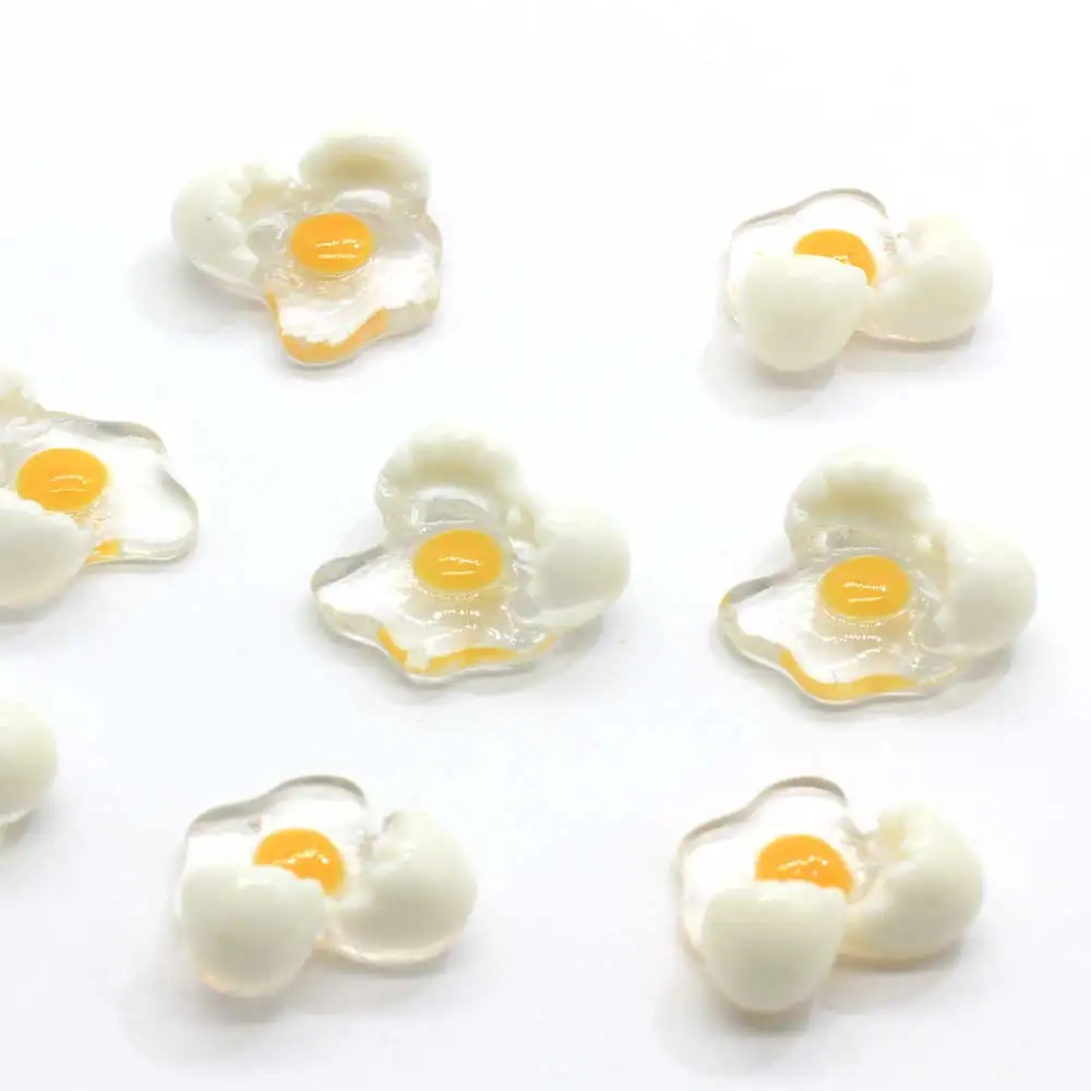 20/100pcs 15*16MM Mini Flatback Broken Fried Egg Cabochon Dollhouse Miniature Food DIY Phone Case Scrapbooking Earring Craft