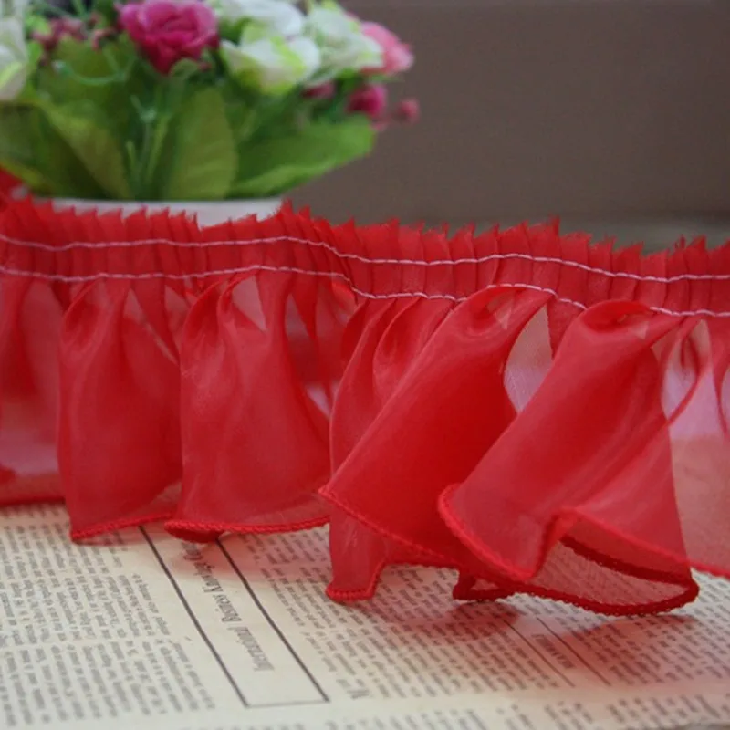 30yards 9 colors Vintage Ruffle Guipure Lace Edge Trim Pleated Ribbon Fabric Hem 3.1\'\'Width