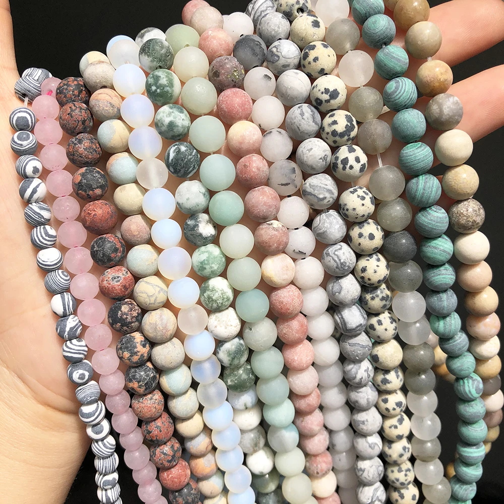 Dull Polished Matte Stone Beads Natural Aventurine Jades Malachite Agates Opal Loose Beads For Jewelry Making DIY Bracelet 15''