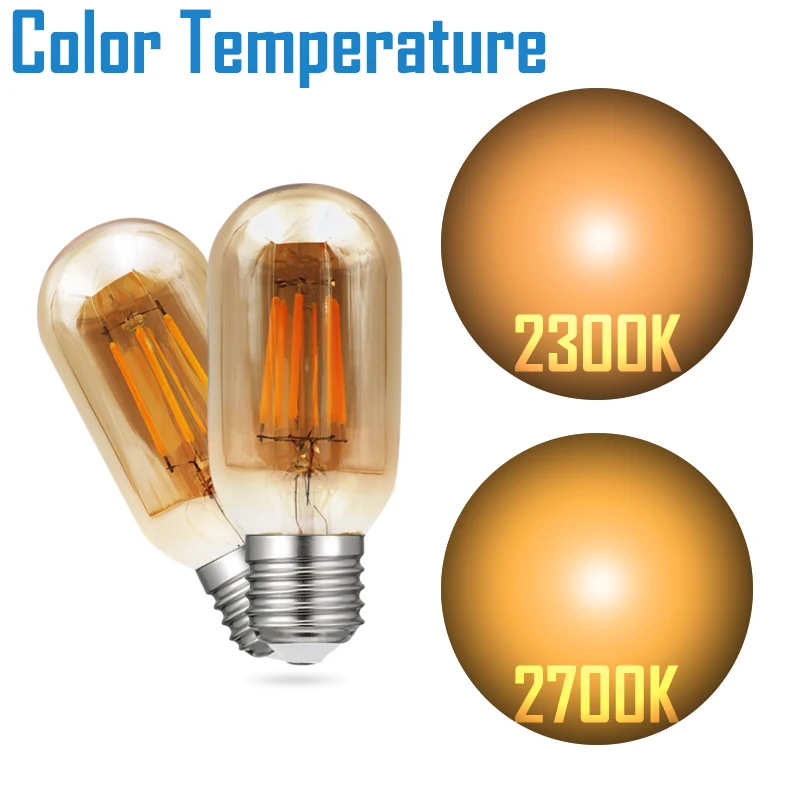 Dimmable Amber Tubular Glass Bulbs 4W 6W 8 Watts Led Antique E27 E26 Vintage Retro Lamp 110V 220V Filament Bulbs Decorative Lamp