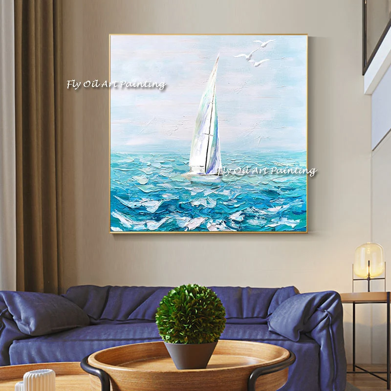 Large Size sailboats 100% Oil Painting Abstract Colorful Wall Art handmade on canvas Wall Decor Painting Wall Picture no frame