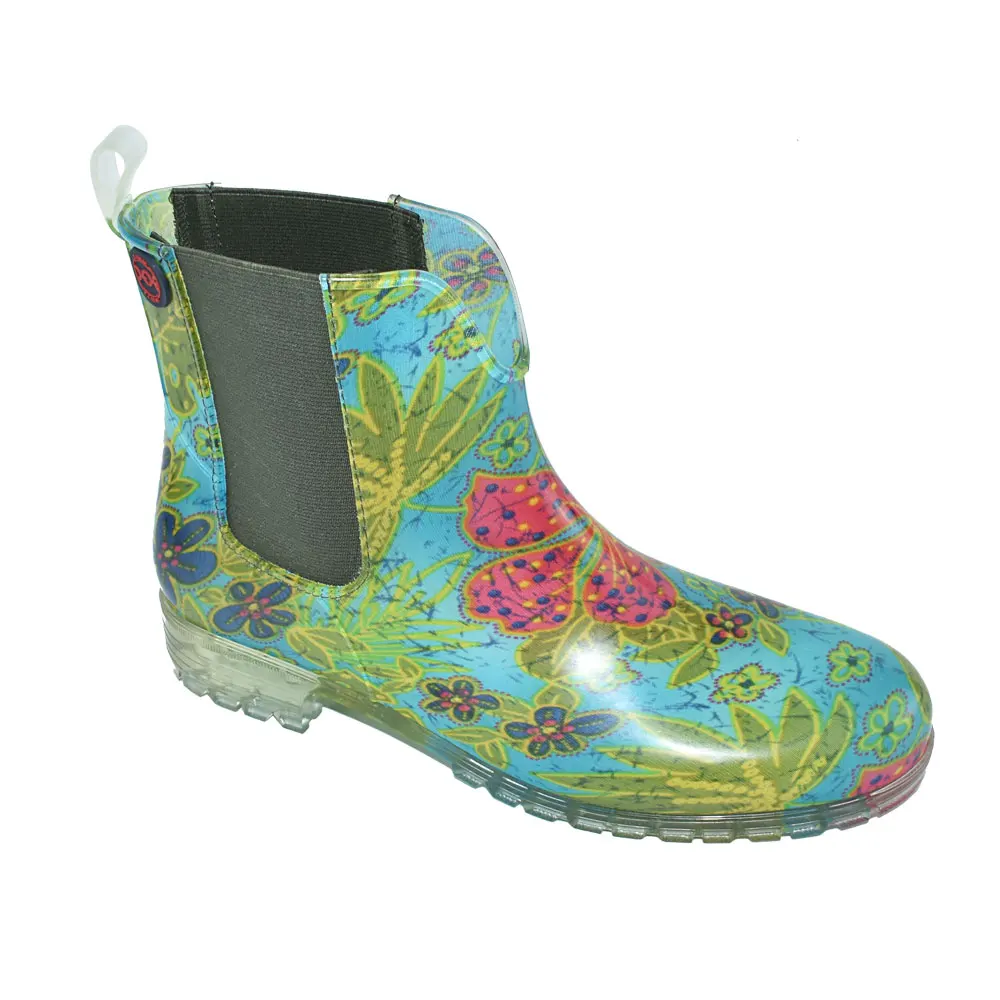 Women Elastic Band Rain Boots Spring Autumn New Fashion Non-slip Flower Print Water Boots Female Ankle Rainboots