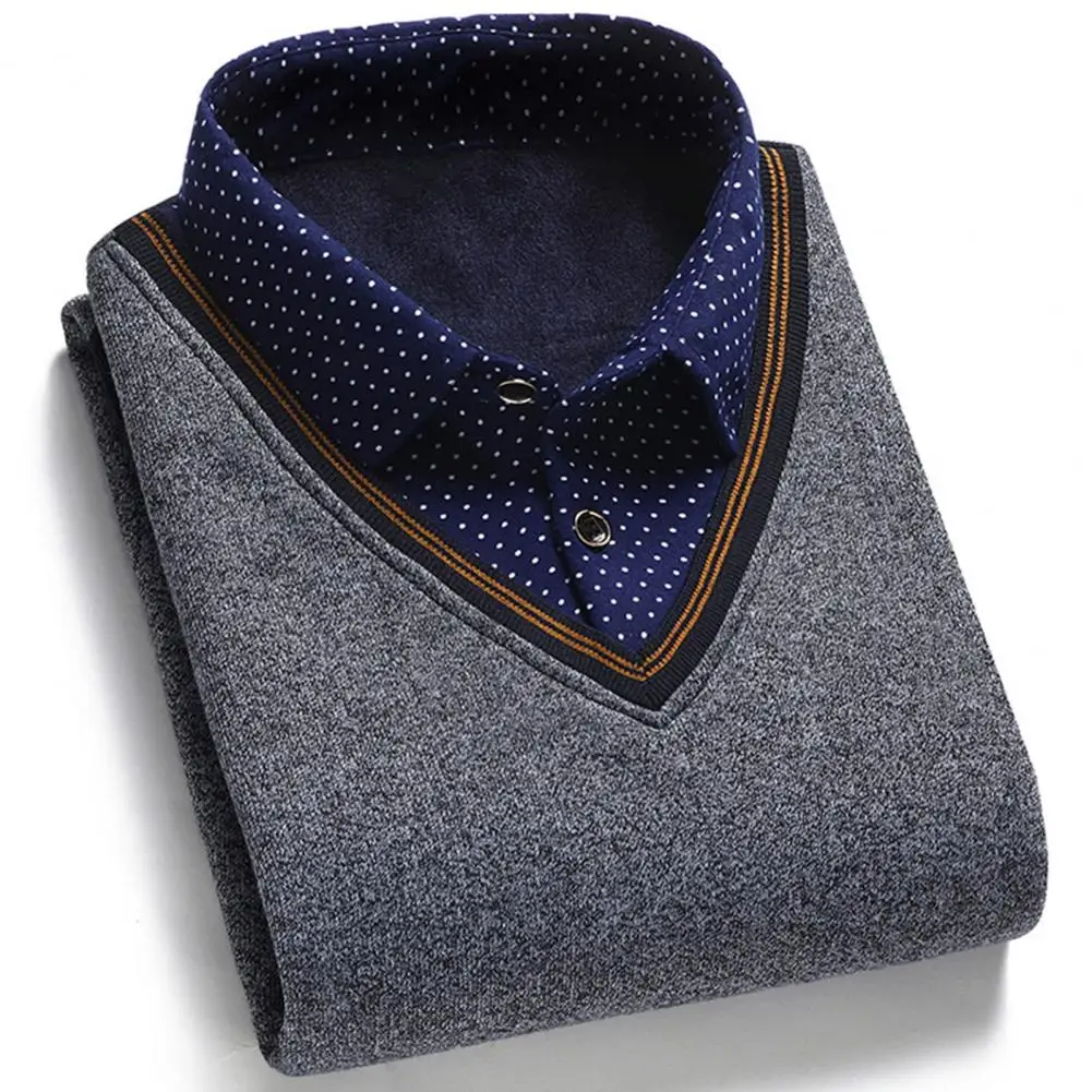 Suéter de punto grueso de rejilla falsa para hombre, Jersey sólido, camisa, suéter Delgado, ropa de otoño, 2 piezas