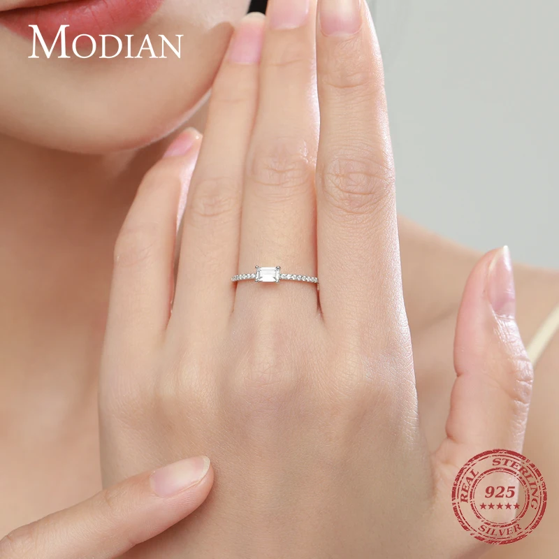 MODIAN Luxury Dazzling Clear Cubic Zirconia Ring 925 Sterling Silver Trendy Finger Rings For Women Wedding Engagement Jewelry