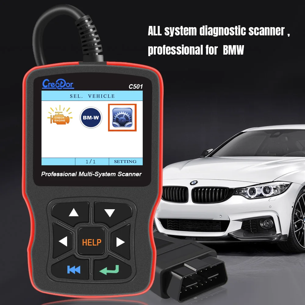 Creator C501 OBD2 Scanner Auto Diagnostic Tool Car Scanner All Systems OBD 2 Diagnostic Tool Engine ABS Airbag BMW e36  e39