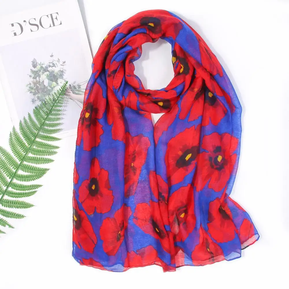 2019 Newest Soft Poppy Print Scarf Shawls Women Trendy Floral Hijab Wrap Headband 5 Color