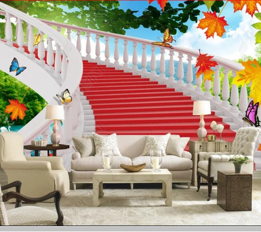 Papel de parede European style 3d stereo stair porch Interior architecture 3d wallpaper mural,living room bedroom wall decor