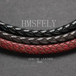 HMSFELY Red Black Braided Leather Cord Findings Bracelets Accessories 8mm Genuine Leather Rope For DIY Bracelet Jewelry Making