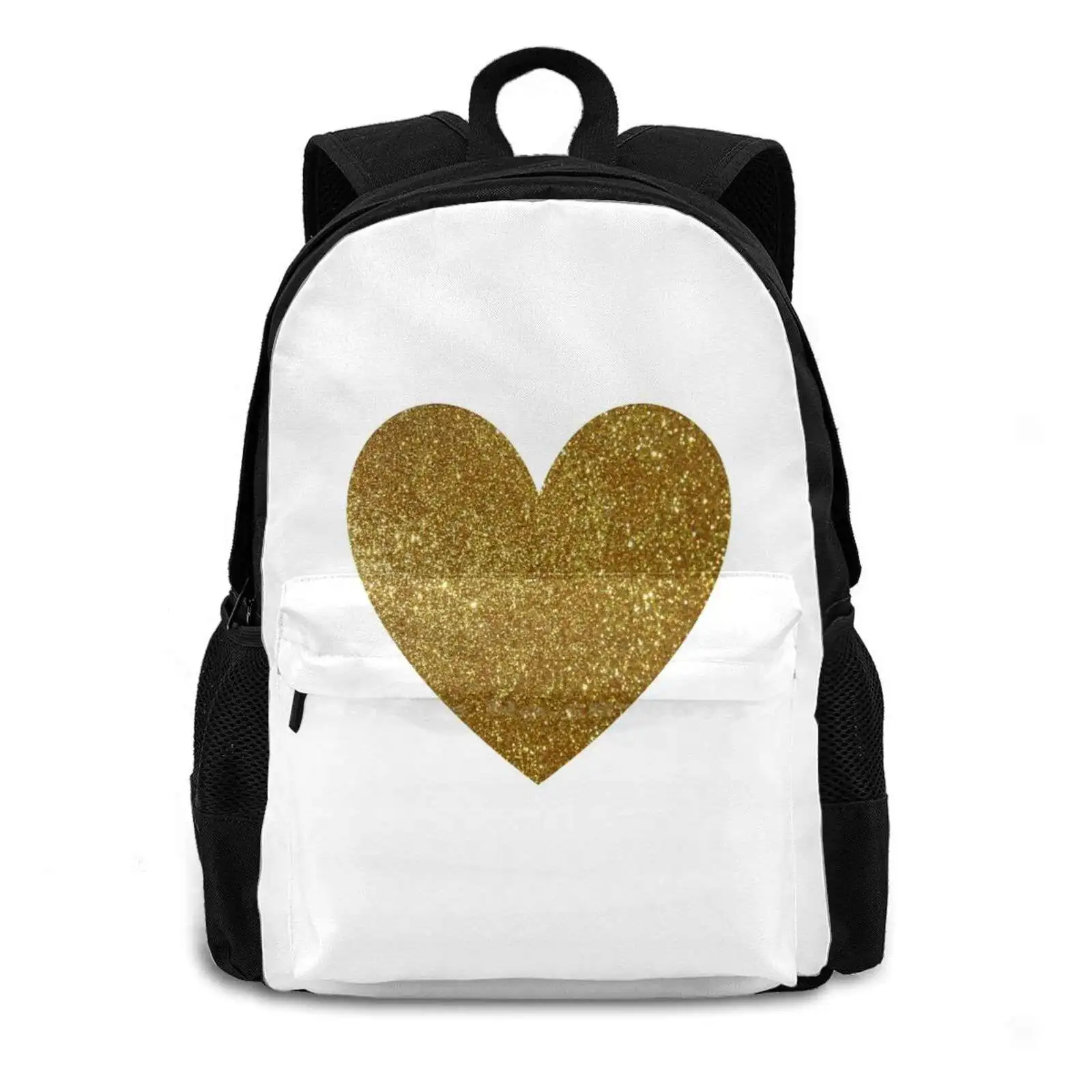 Gold Heart School Bags For Teenage Girls Laptop Travel Bags Heart Gold Love Hearts Valentinesday Goldtshirts Goldenheart