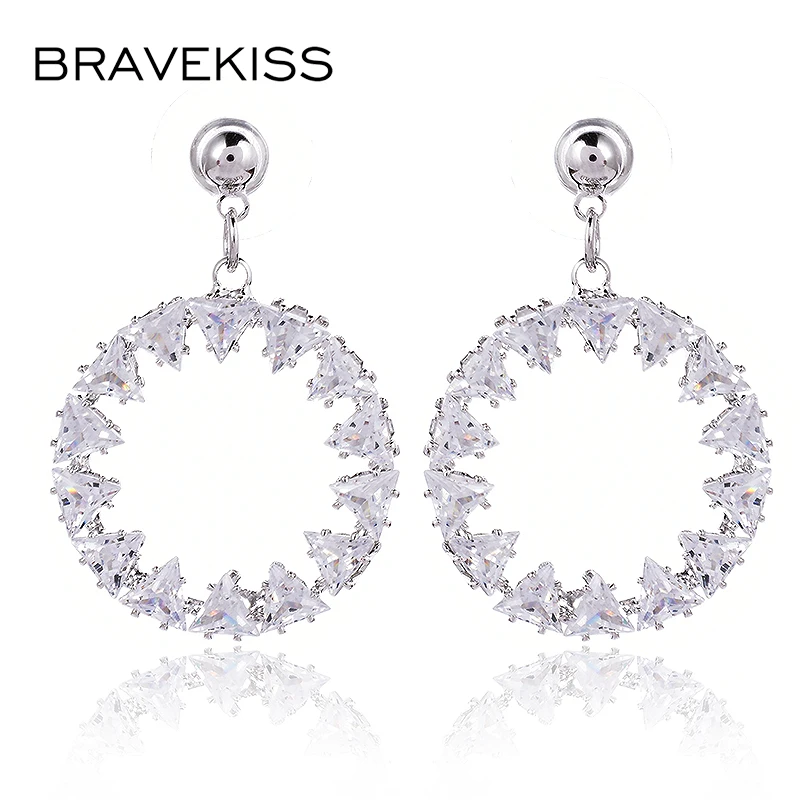 Bravekiss  Triangle CZ Earring Round Hollow Drop Shape Earrings for Elegant Women Bridal Wedding Jewelry Accessories Gift UE0733