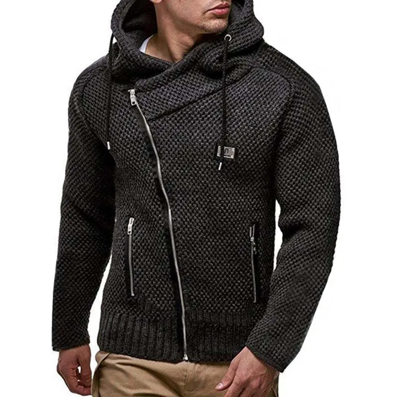 Autumn Winter Mens Sweaters 2021 New Casual Zipper Cardigan Sweater Men Full Sleeve Hooded Knitted Sweater Solid Knitwear Coat