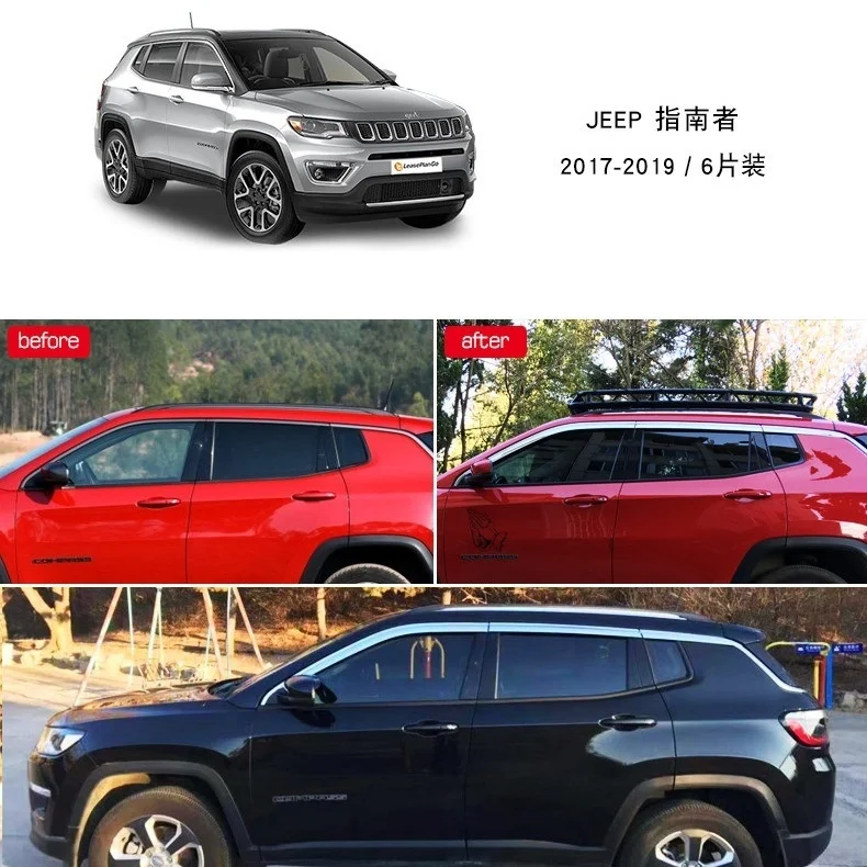 

Chrome Door Rain Visor Side Window Deflector Shade Sun Wind Shield Silver Trips Eaves for Jeep Compass 2017-2019