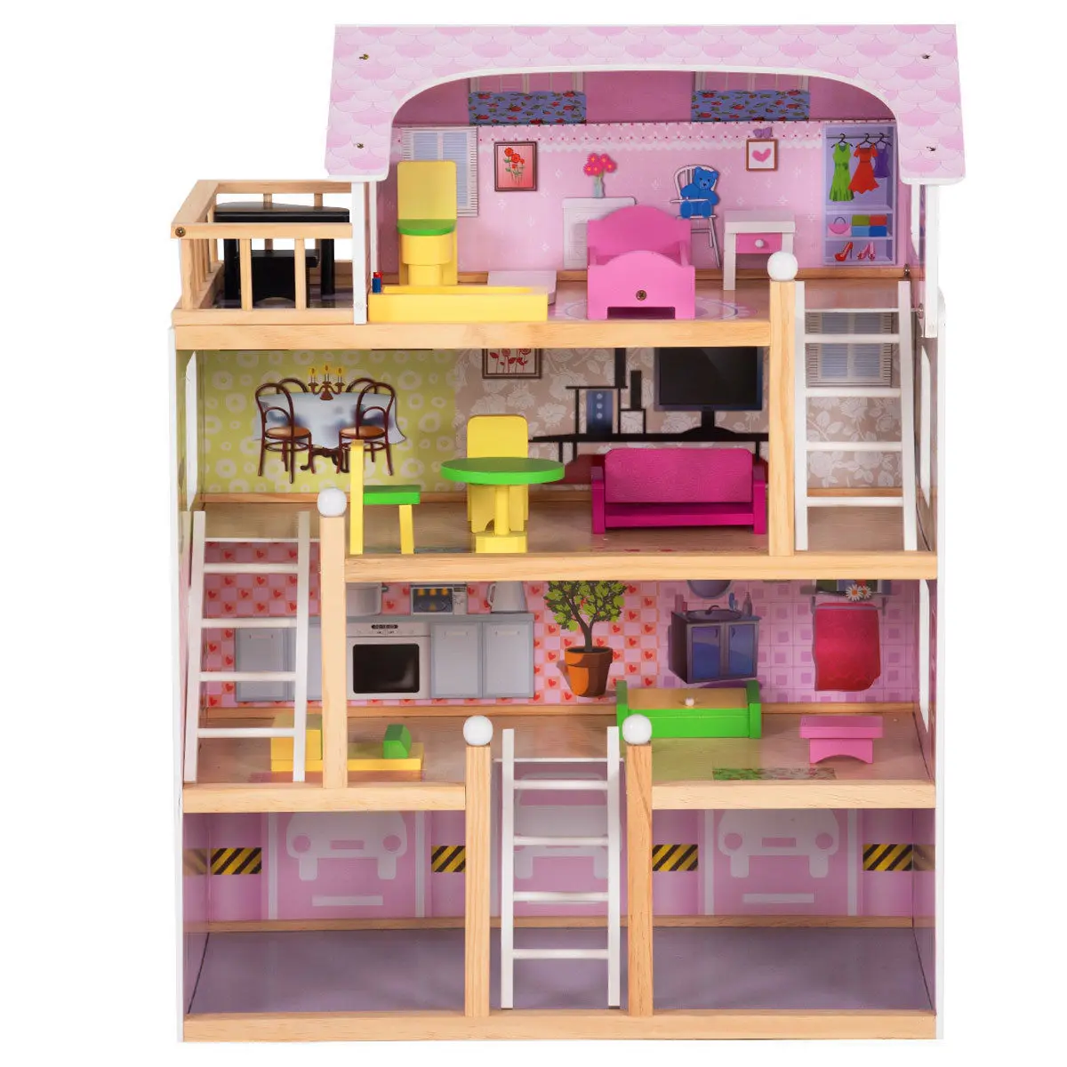 Doll Cottage Dollhouse with Furniture Kids Toy Wood House Playset Children Gift