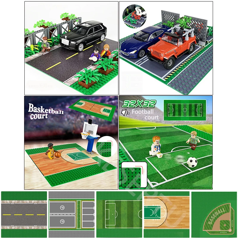 Multi-scene Baseplate Classic City Road Green Street  Military Ball Island Parking Lot  Building Blocks Assembly Bricks Plate