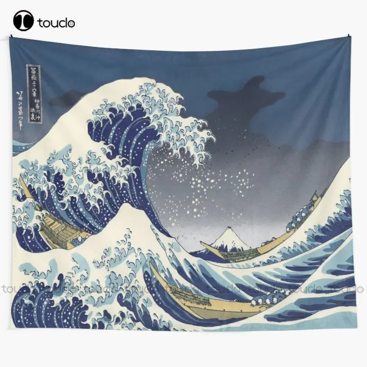 Great Wave: Kanagawa Night Hokusai Great Wave Off Kanagawa Tapestry Tapestry Dark Blanket Tapestry Bedroom Bedspread Decoration