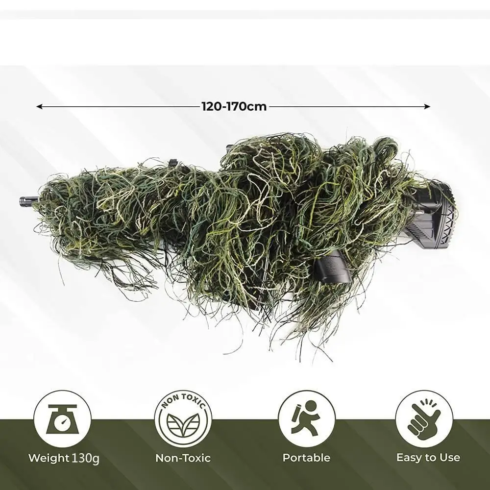 3D Rifle Sniper Ghillie Cover for Hunting Ghillie Suit Woodland-Desert Green Gun Wrap for Paintball Airsoft Accessories