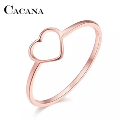 CACANA 316L Stainless Steel Rings Hollow Peach Heart-Shaped Rose Gold Color Ring Engagement For Women Exquisite Jewelry Gifts