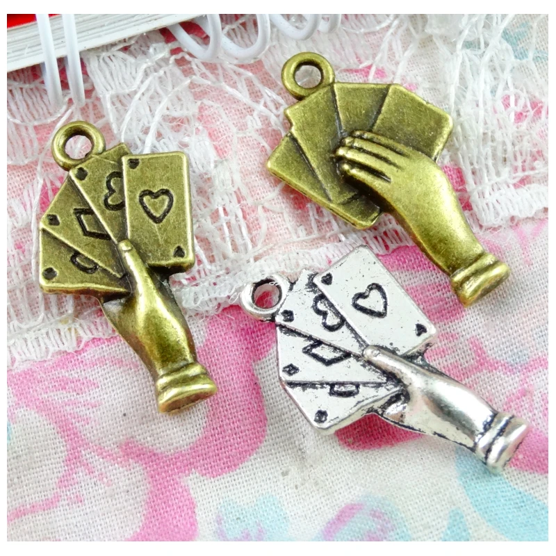 

50Pcs 24.7*14.5MM Poker Charms Antique Silver Plated Bronze Color Pendant Diy Jewelry Accessories