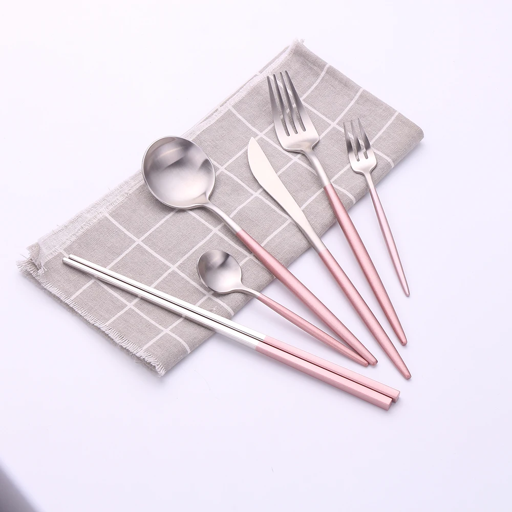 

4Pcs/Set Pink Silver Cutlery Set 18/10 Stainless Steel Dinnerware Sets Western Knife Fork Coffee Spoon Tea Spoon Tableware Set