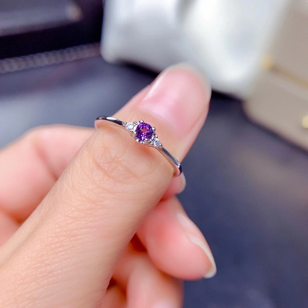 Chic but Beautiful Natural Purple Amethyst Gemstone Trendy Ring for Women Real 925 Sterling Silver Charm Fine Jewelry