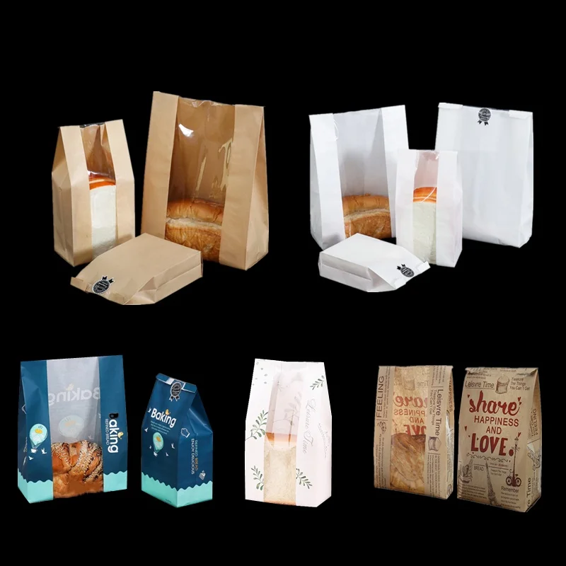 Kraft Paper Bread Clear, Avoid Oil, Packing Toast with Window, Baking Takeaway Food Package, Party Cake Bag, 50Pcs