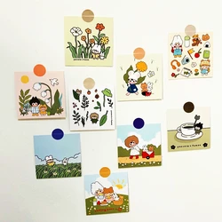 9pcs Cute Korean Decoration Cards Kids Rabbit Bear Flower Postcard Mobile Phone Case Laptop Journal Props Wall Poster Stationery