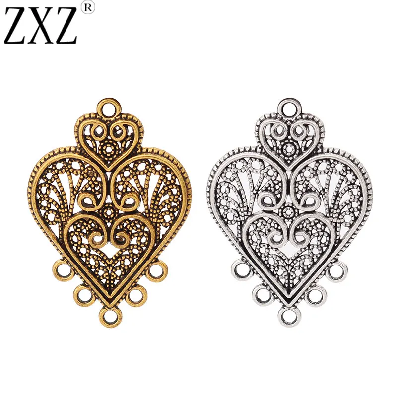 

ZXZ 10pcs Tibetan Silver/Gold Tone Filigree Heart Earring Chandelier Connector Charms Pendants Jewelry Findings