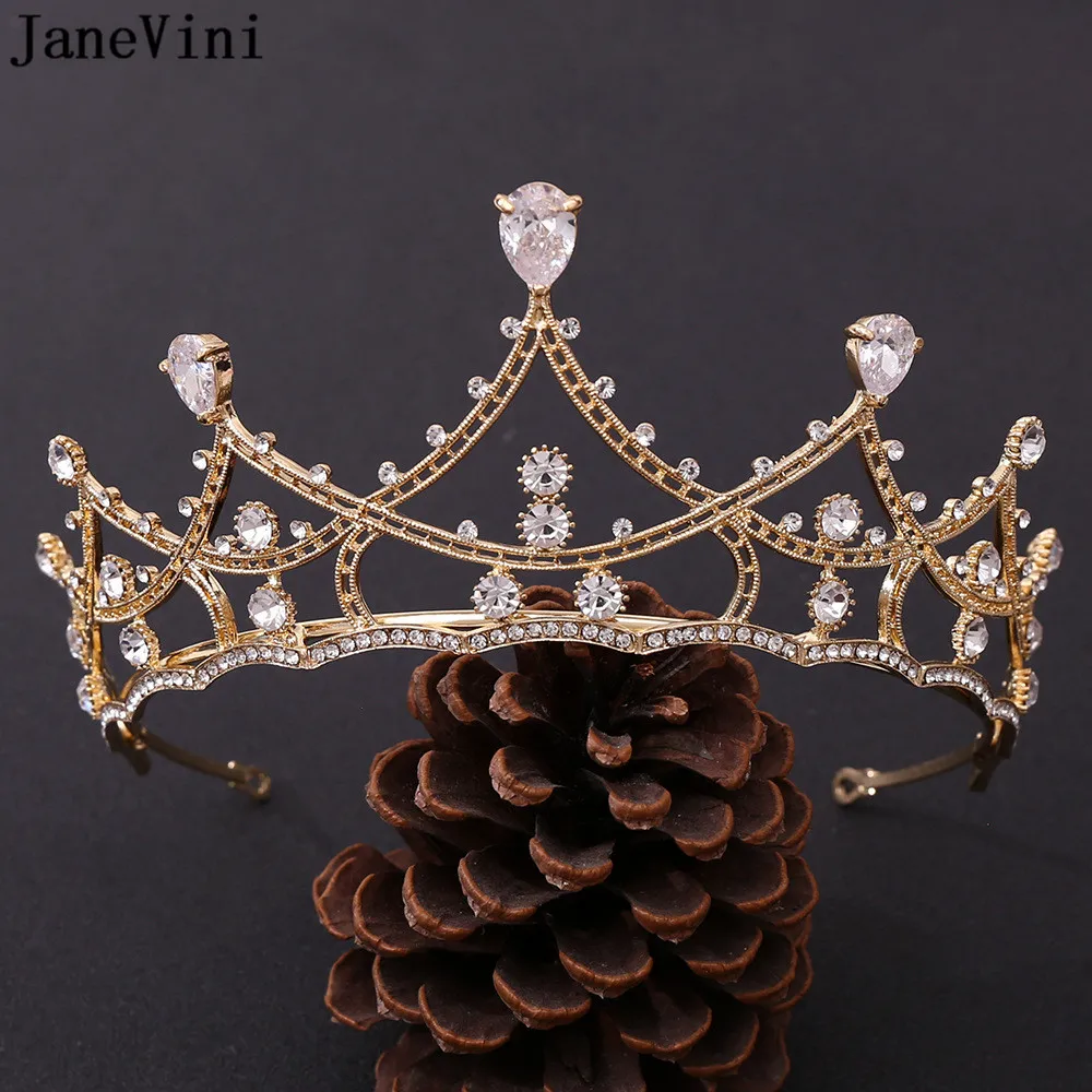 JaneVini Vintage Princess Tiaras and Crowns for Women Gold Silver Crystal Rhinestone Bride Headbands Wedding Bridal Hairbands