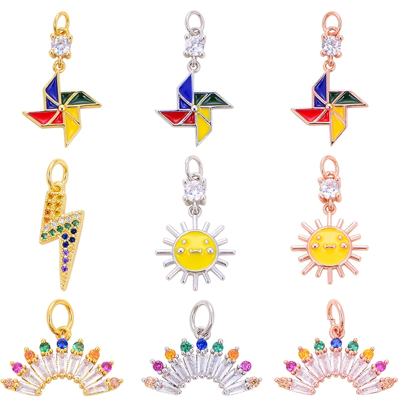 Trendy Mini Windmühle blinkende Bolzen Stern Sonne Mond Regenbogen Schneeflocke Charm Anhänger, Handwerk Schmuck Halskette Armband Zubehör S28 – Detail 2