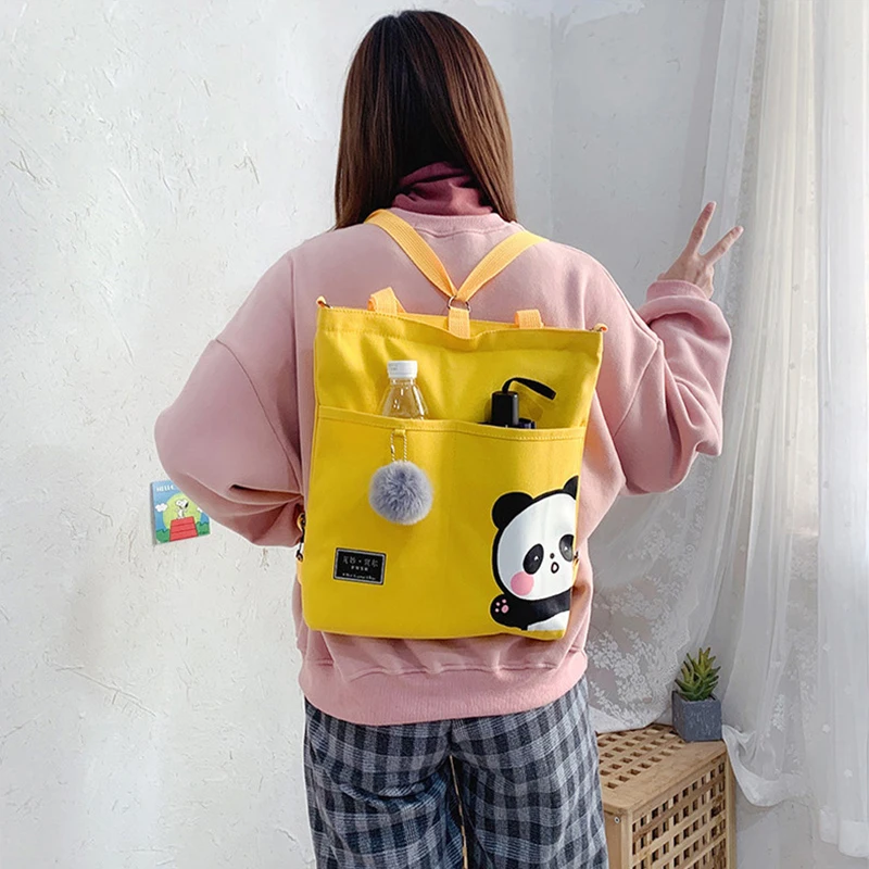 Women\'s Shoulder Bags Canvas Handbags 2023 Girls Shopper Purses Fashion Casual Cartoon Panda Print Large Capacity Crossbody Bags