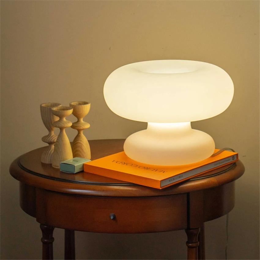 

Modern Milky White Circle Art Table Lamps Dimmable Bedroom Bedside Lamp Living Room Study Home Decor LED Fixtures Table Lights