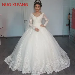 Vestidos de Novia Sexy V-ausschnitt, Langen Ärmeln Spitze Hochzeit Kleid Ballkleider Hochzeit Robe de mariage 2022 Hochzeit Kleider plus größe