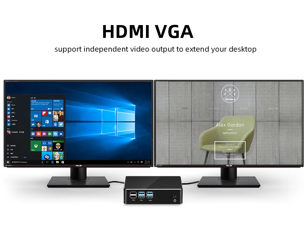 XCY Mini PC Intel Core Processor I7 5500U I5 5200U I3 5005U 8GB DDR3L 128GB 256GB SSD 300Mbps WiFi 8x USB Ports Windows 10 Linux