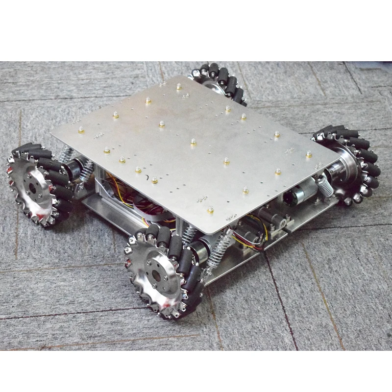 40Kg Belasting Schokabsorberende Schorsing Omni Mecanum Wiel Robot Auto Chassis Platform Met 4 Stuks 24V Motor arduino Controller