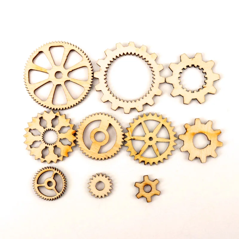 Mixed Wheel Gear Pattern Natrual Wooden Scrapbooking Hollow Craft Round Random for Handmade Home 10-40mm 20pcs