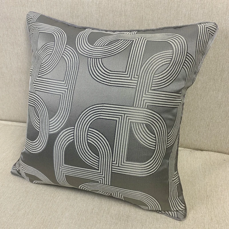 Geometria contemporanea catena grigio scuro ellisse divano sedia Designer piping fodera per cuscino Decor Home Pillow Case 18x18 pollici