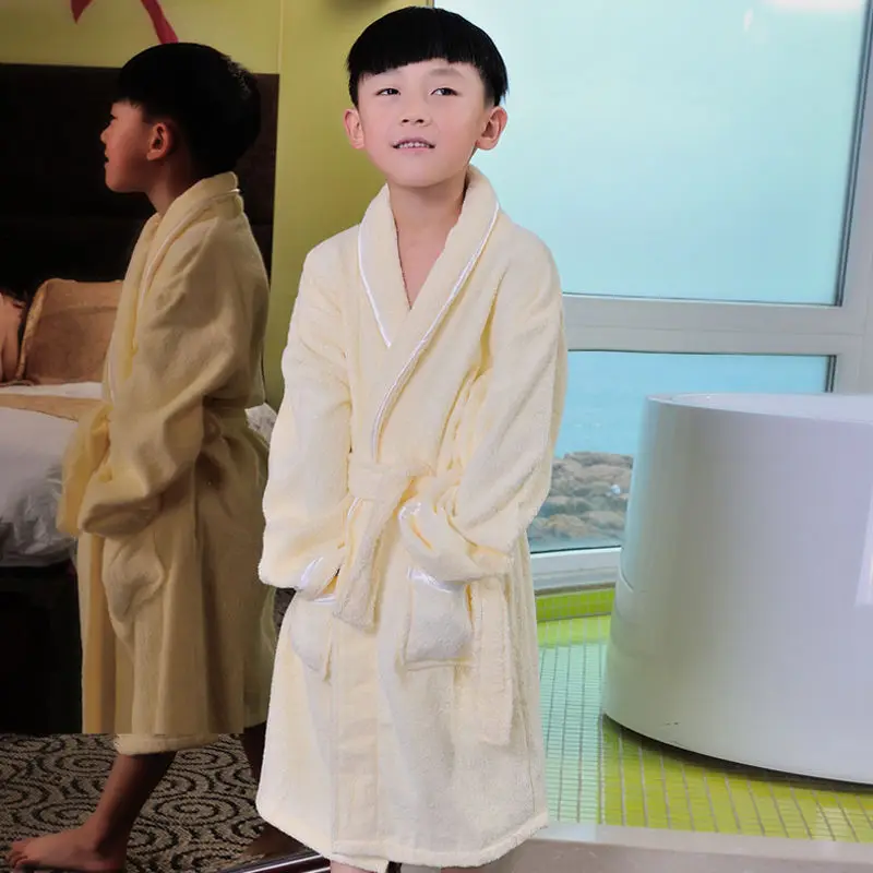 100% Cotton Toweling Terry Robe Kids Solid Robe Boy&Girls Winter Warm Robe Bathrobe Soft Sleeprobe Kids Casual Homewear