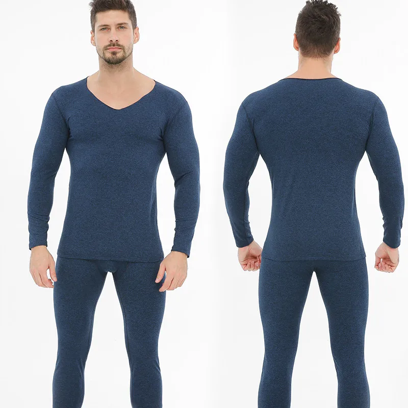 Men Warm Thick Autumn Winter Thermal Underwear Set Male Velvet V Neck Long Johns Underwears For Men Thermal Tops + Bottoms MY300