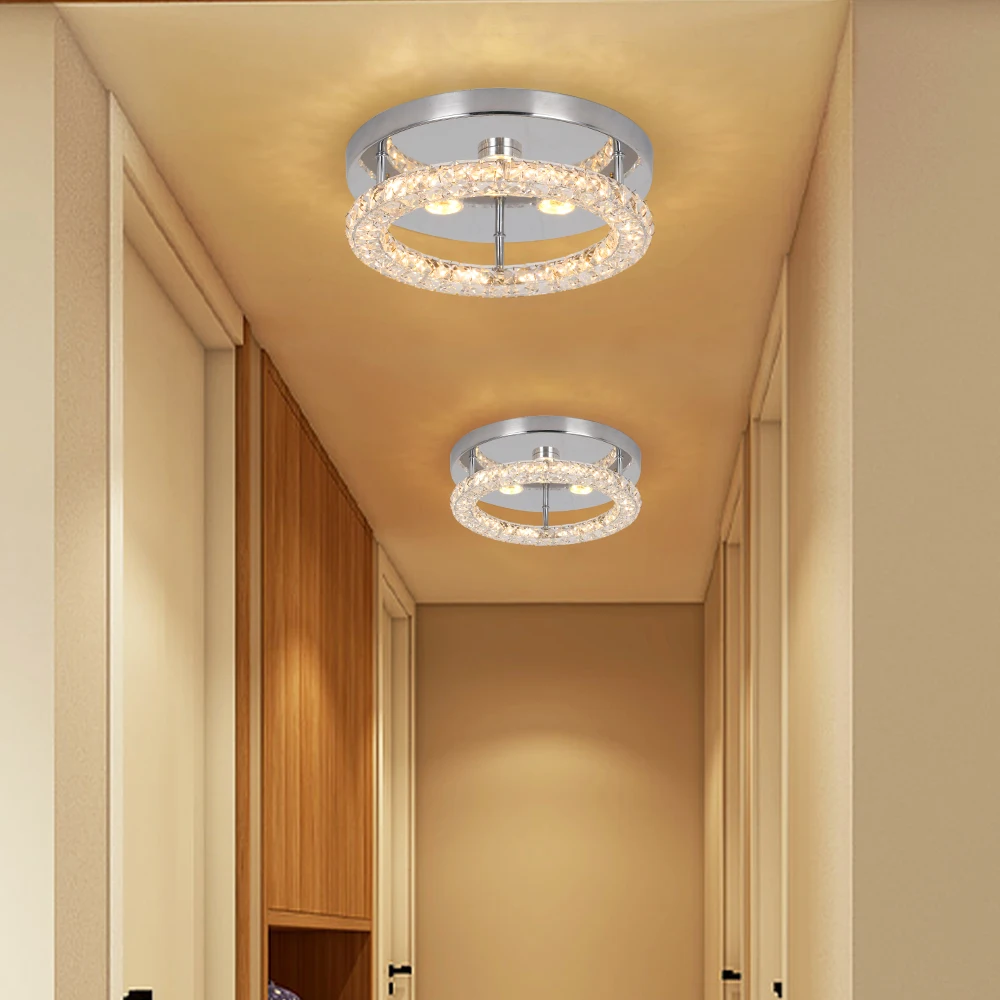 Modern LED Crystal Chandelier Lighting Mirror Rings  Ceiling Lamp for Living Room Kitchen Luminaire Home Decor Light Fixture