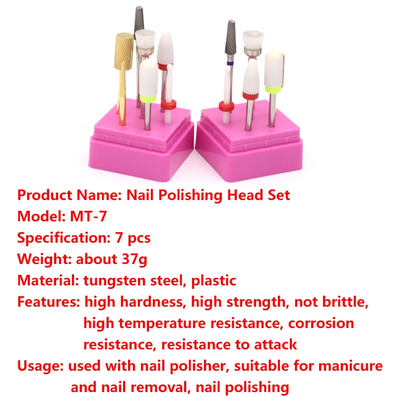 7 pçs de aço tungstênio prego cabeça moagem manicure cortador pedicure máquina lixadeira cerâmica broca dispositivo ferramenta elétrica