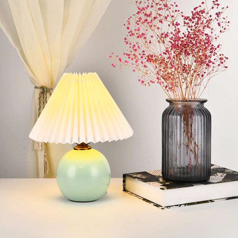 

Nordic Ceramic Pleated Table Lamp Bedroom Bedside Decoration Retro Table Lamp USB Plug LED E27 AC85-265V 12W Home Decor