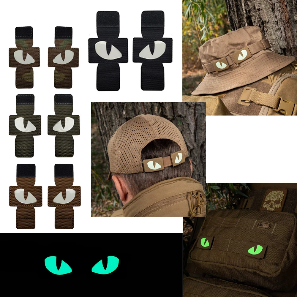 1 para Tactical Cat Eyes Patch Military Combat Glow In Dark Tag naszywka ubraniowa z klamra z pętlą na kask torba kurtka jednolita