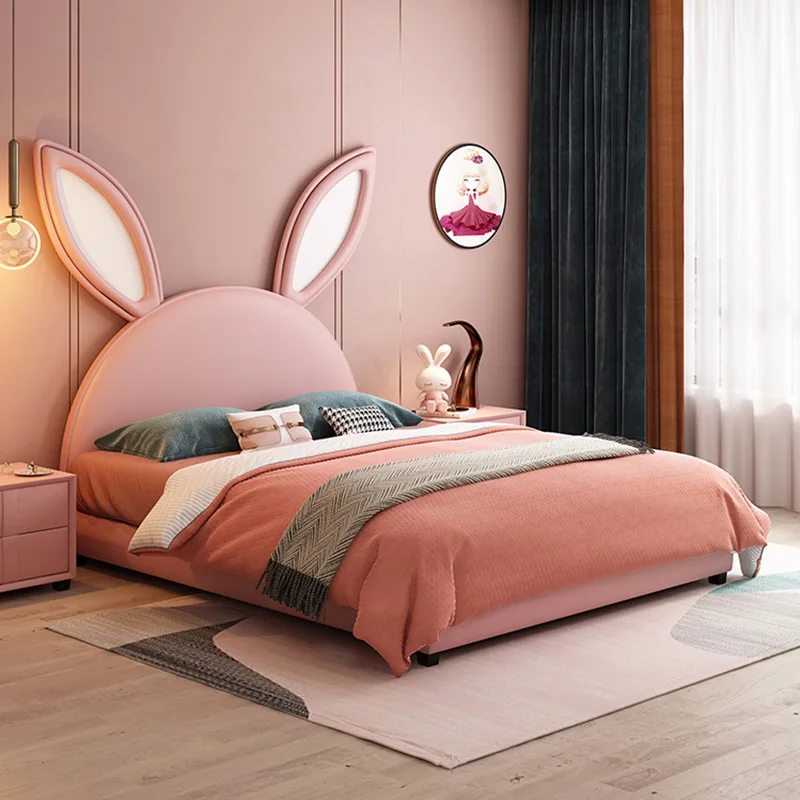 

Nordic Rabbit Eared Bed Girl Princess Children's Room Ins Solid Wood Single Bed Pink Dreamy Cartoon Net Red Bed