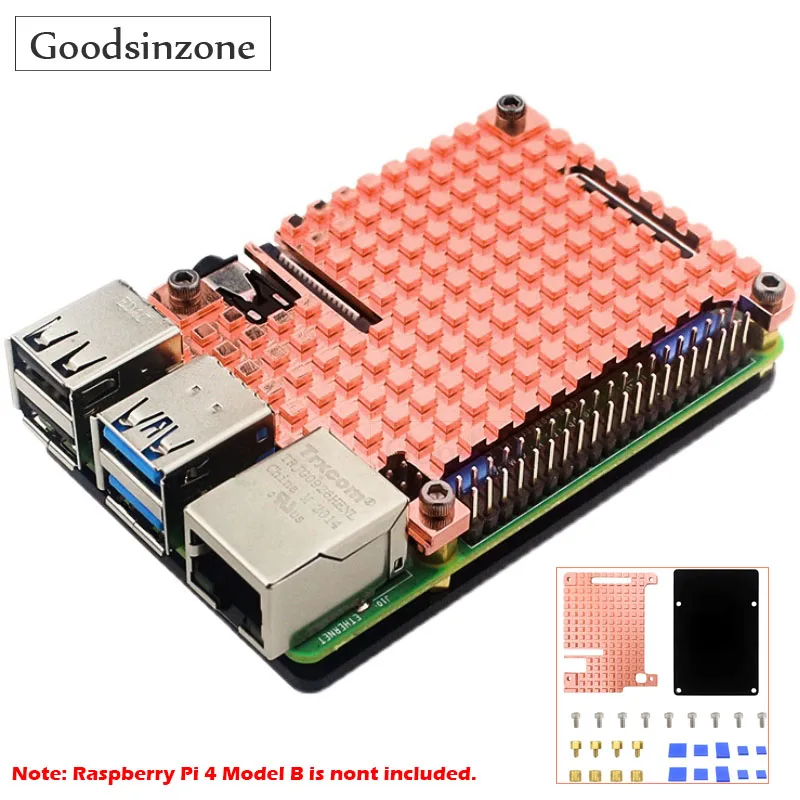 

Raspberry Pi 4 Model B Copper Heat Sink Shell Kit, Passive Cooling Case with Radiator Thermal For Raspberry Pi 4B