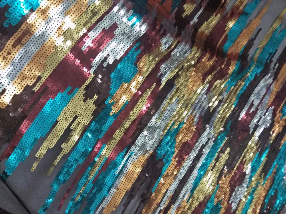 French Sequin Fabric with Irregular Stripe, Embroidery, Sparkly Paillette Fabric, Fashion Evening Party Dresses, 120x90cm, New