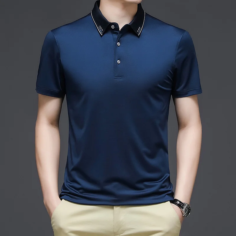 Summer Short Sleeve Polo Shirt Men Navy Blue Casual Business Top Wear Brand Anti-wrinkle Mens Poloshirt Slim Fit Burgundy 2021