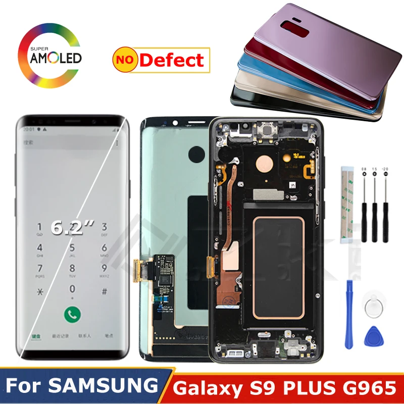 

6.2" for SAMSUNG Galaxy S9 Plus G965f G965 LCD Display Full Touch Screen G965u Digitizer S9+Replacement Frame Battery Back Cover