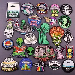 Alien UFO Patch Iron On Patches On Clothes Heat-adhesive Embroidered Patches For Clothing Astronaut Patch For Apparel Accessory