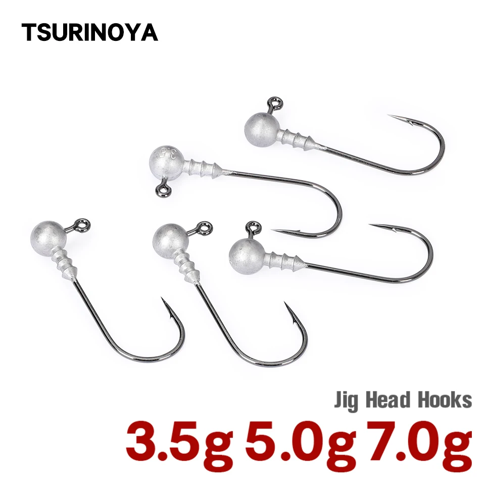 TSURINOYA Jig Head Hooks 3.5g 5.0g 7.0g Soft Lure Fishing Rig Tackle Pike Bass Jigging Lead Head Fishing Accessories Sinker